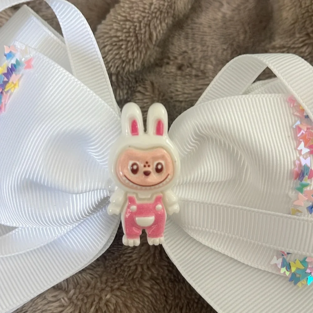 White Hair Bow labubu monster Charm butterfly glitter Accents new